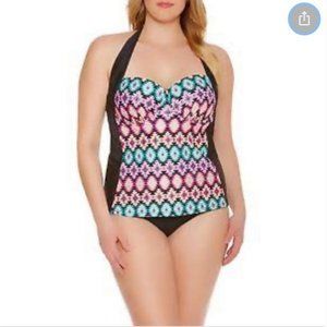 Catalina multicolored halter tankini swim top